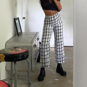 MOTEL ROCKS Euros 90s Plaid Wide Leg Pants - Checkered Y2K Grunge Trousers